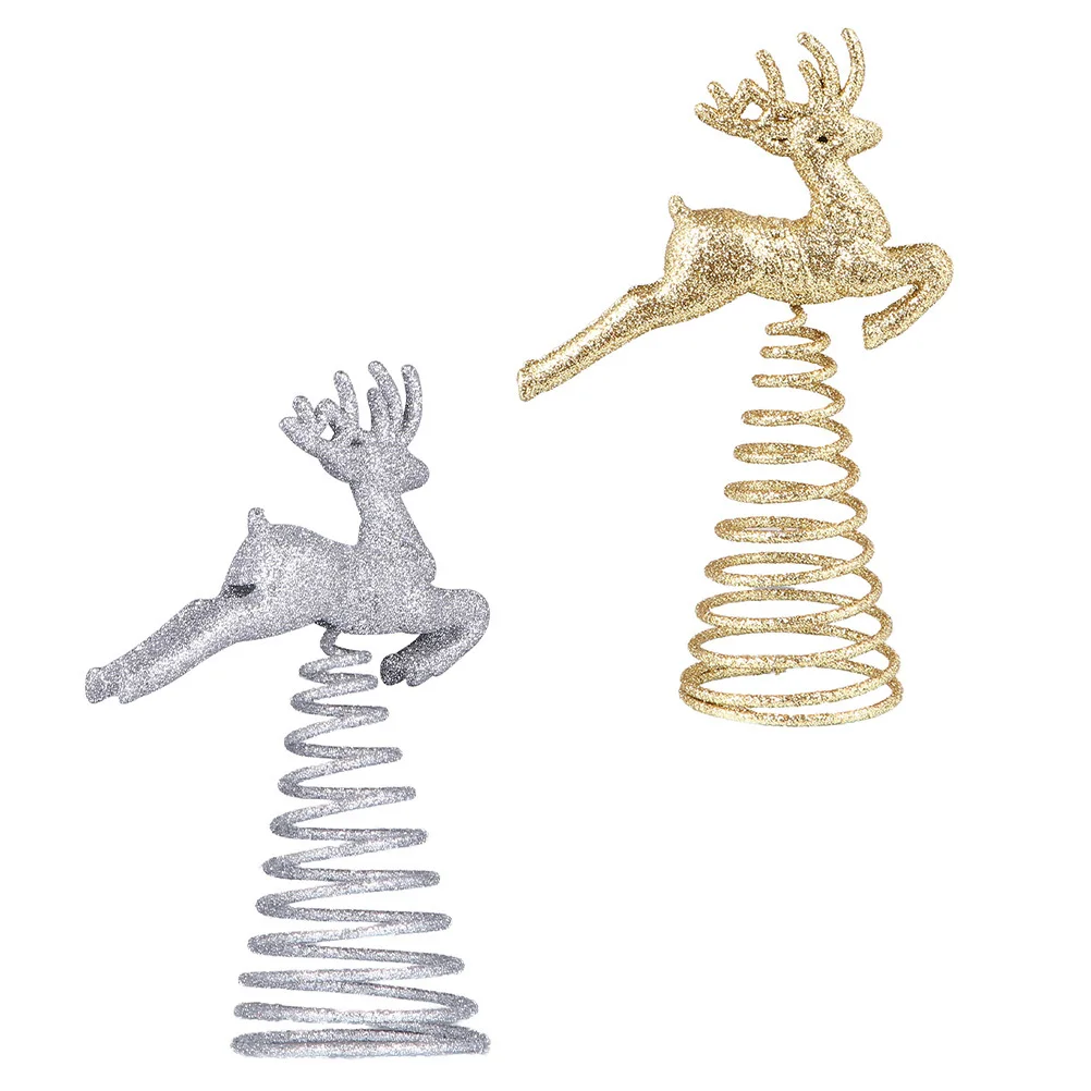 

2Pcs Christmas Tree Star Topper Elk Design Premium Iron Treetop Decor for Xmas Tree Ornament Party Prop Festive Home Decoration