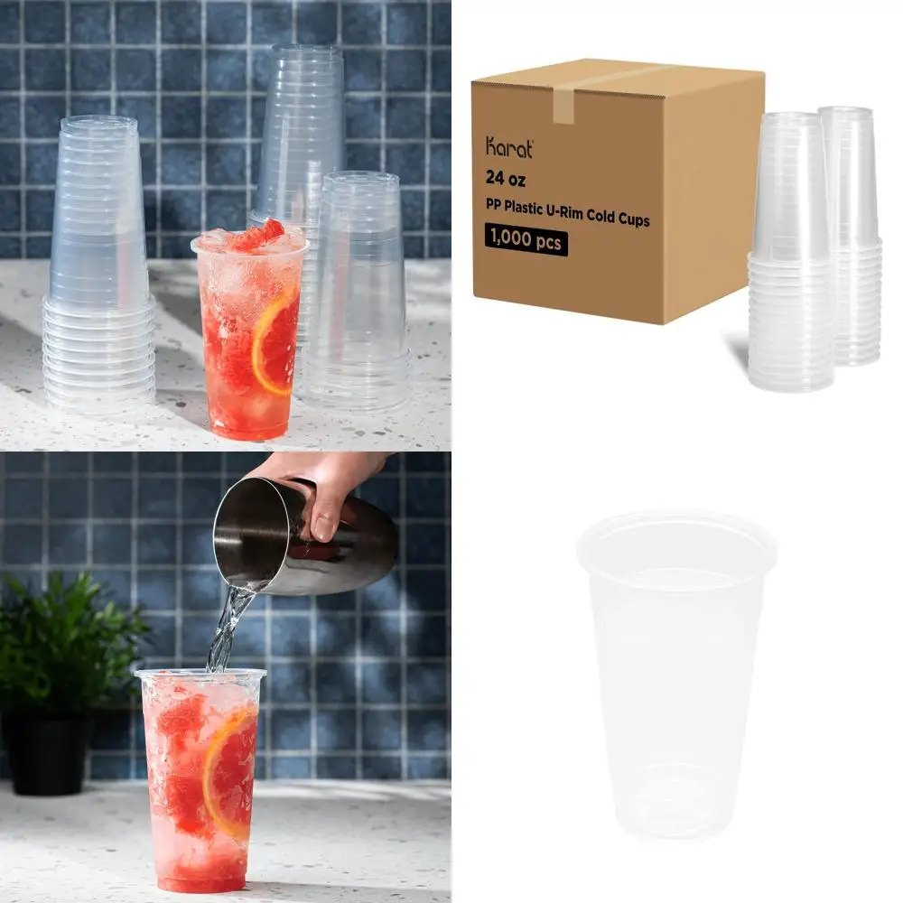 

24oz, 1000 Count, 95mm Translucent PP Plastic U-Rim Disposable Cups for Sealing Films