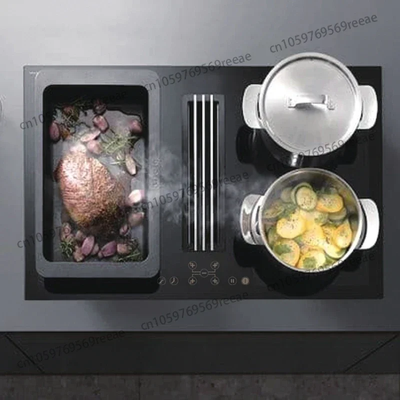 

Индукционная плита-плита из полированного хрустального стекла, черная, 4-зонная, с экстрактором Downdraft