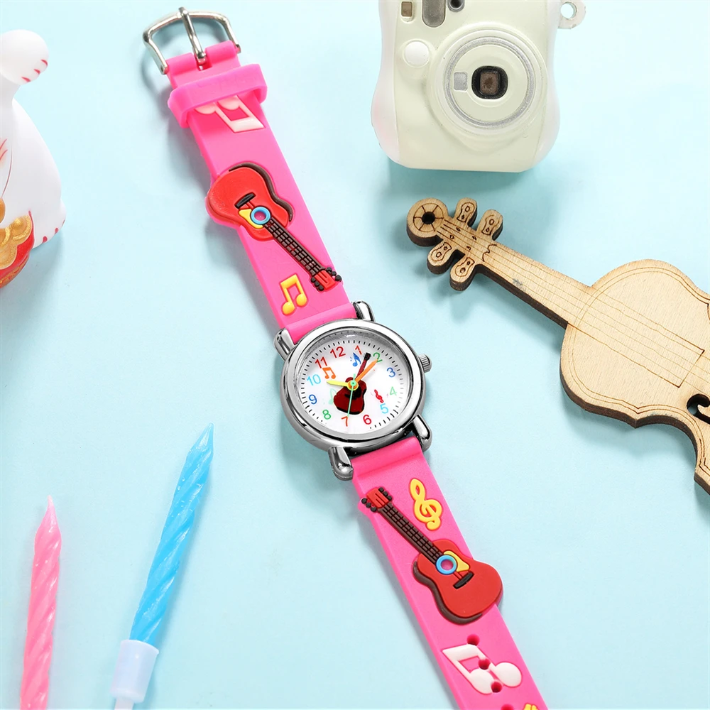 Модные детские кварцевые наручные часы с изображением гитары для мальчиков и девочек