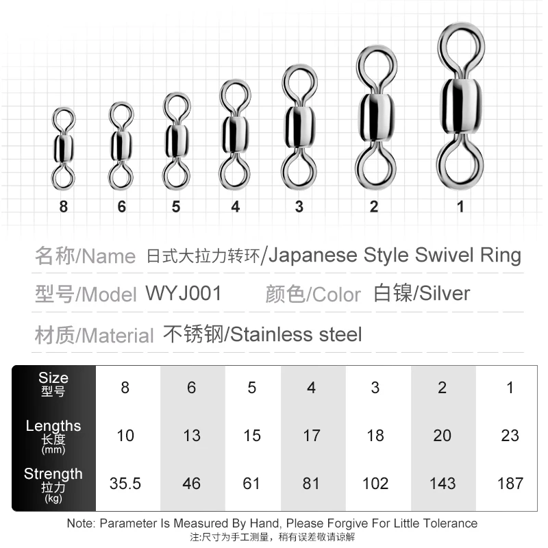 TEASER WYJ001 10pcs/bag 1#-8# All Stainless Steel Crane Swivel Saltwater Fishing Lure Connector Rolling Barrel Swivels