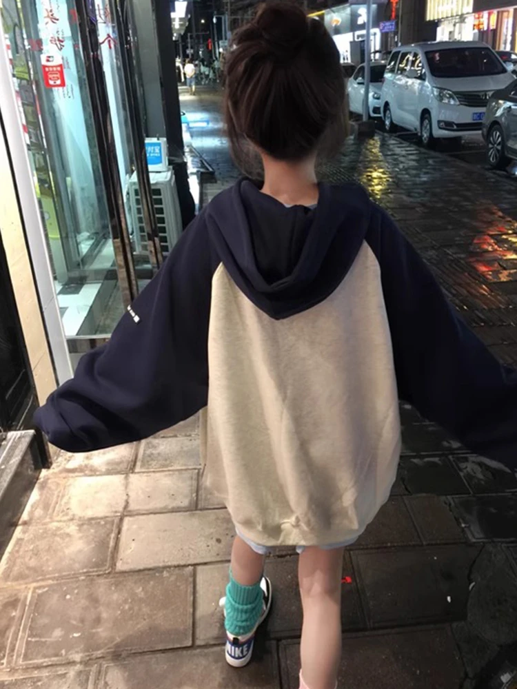 

Retro American Color Blo Hoodie Women's Spring Autumn Loose oulder Sve Top Cotton Polyester Blend Long Sve round Ne