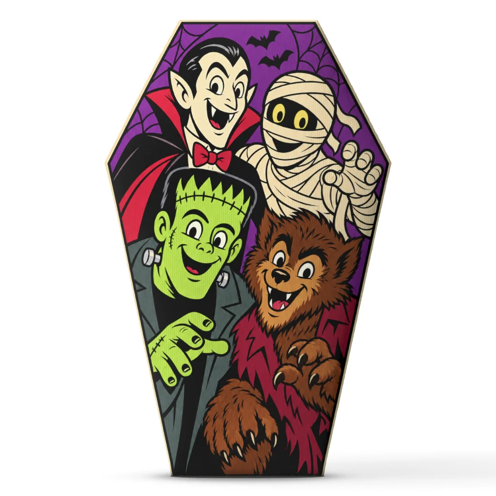 Halloween Monster Coffin Shaped Stuffed Pillow Cute Dracula Mummy Frankenstein Werewolf Throw Cushion Gothic Home Decor Gift