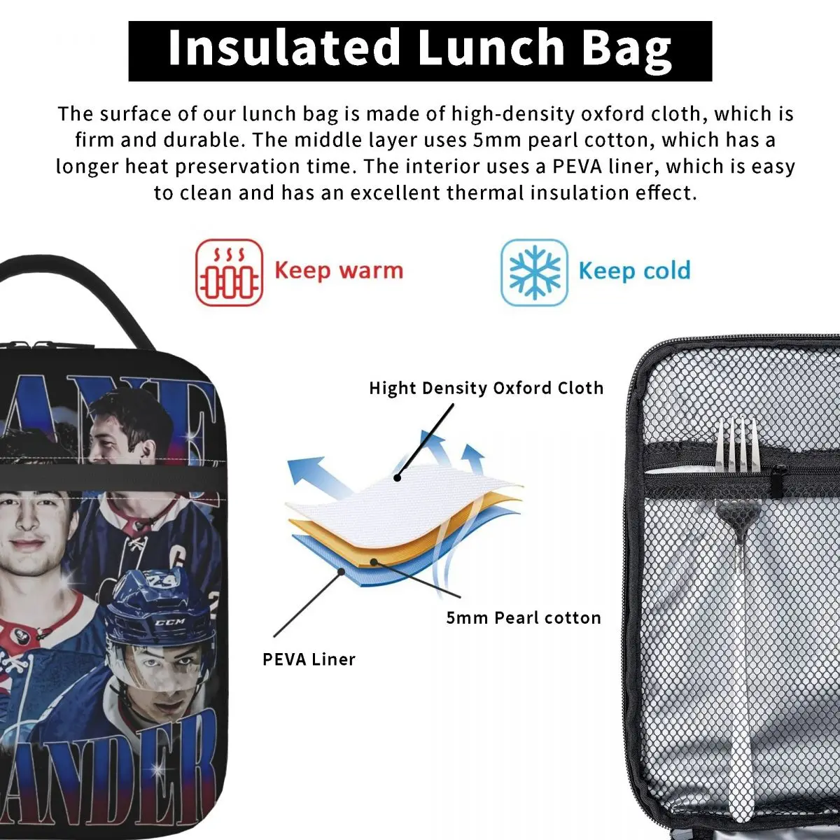شين هولاندر معزول أكياس الغداء المحمولة ساخنة منافس الهوكي قابلة لإعادة الاستخدام حقيبة حرارية حمل علب الاغذية كلية السفر الغذاء حقيبة