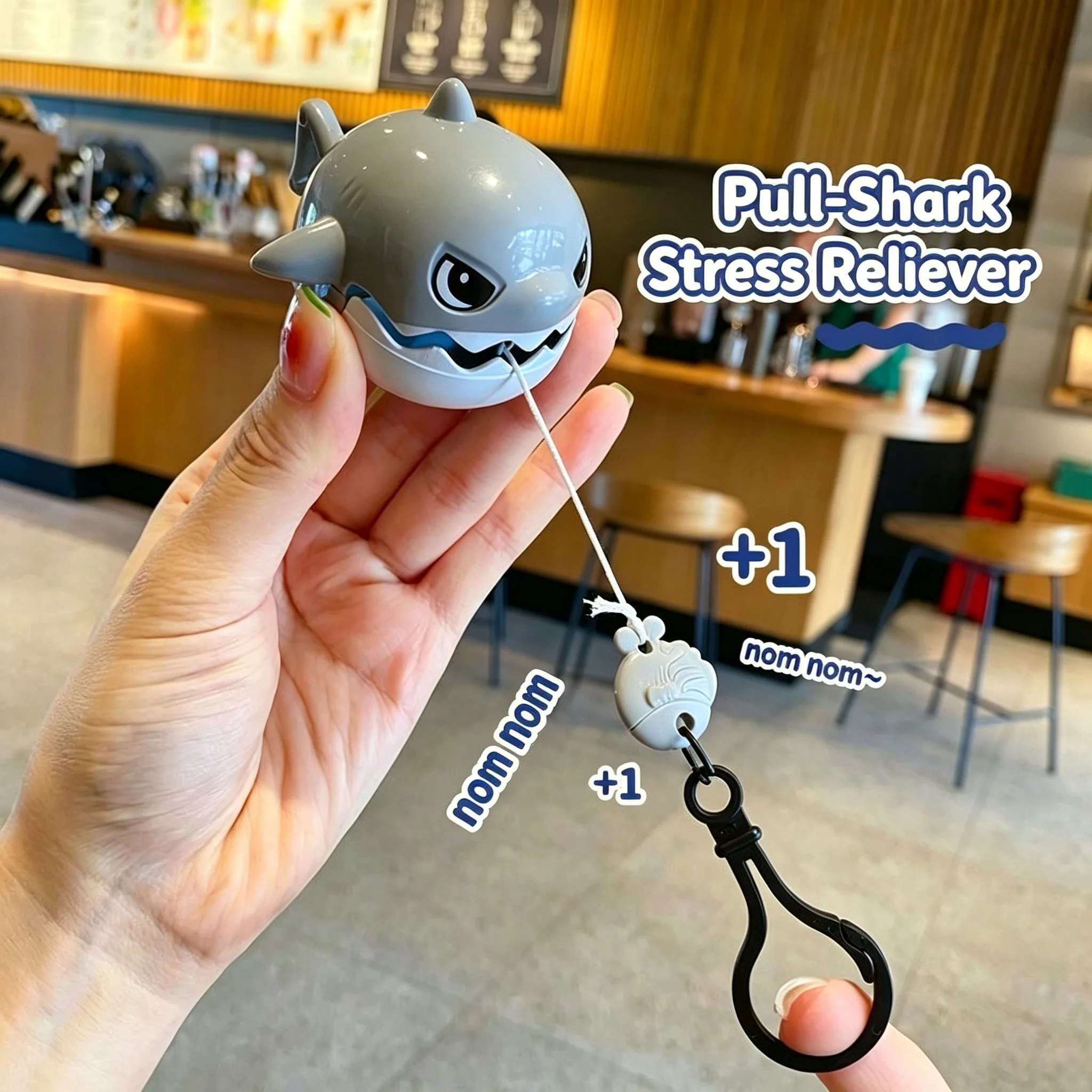 Creative Pull Line Shark Keychain Cartoon Nibble Fish Fidget Toy Stress Relief Bag Pendant Backpack Charm Small Gift for Adults