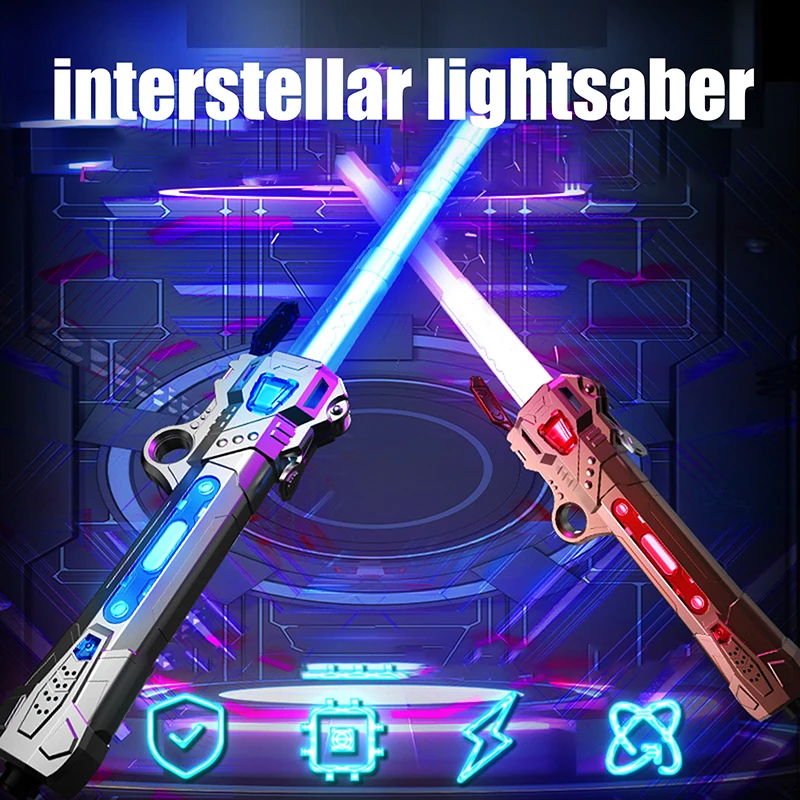 1 conjunto de espada brilhante colorida para crianças, brinquedo 2 em 1, adereço de descompressão rotativo, música telescópica, espada laser para crianças e adultos