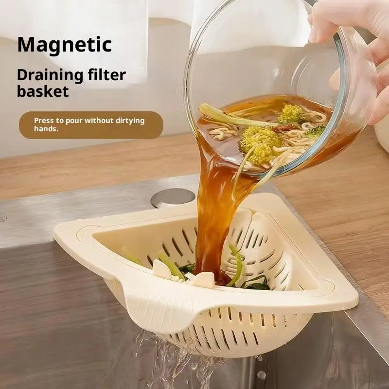 New Corner Sink Drainer Basket Magnetic Kitchen Storage Rack Sink Drain Strainer Basket For Trash Food Waste Leftovers
