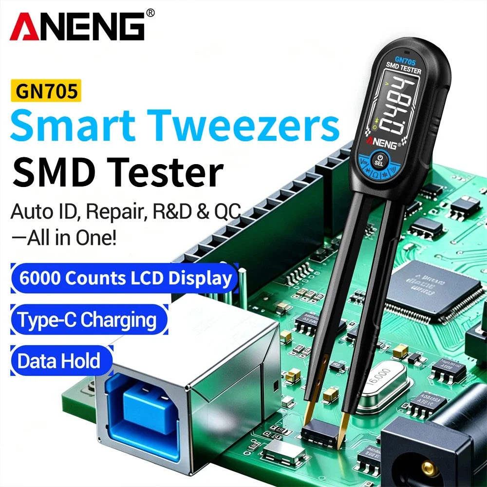 ANENG GN705 Mini Digital Smart Tweezers Professional SMD Tester Rechargeable  Voltage Resistance Capacitance Diode Repair Tool ﻿
