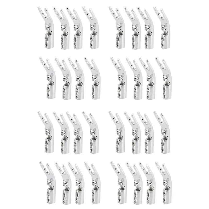 

-[A51I Digital]32PCS HIFI Banana Y Spade U/Y Gold Plated Pure Copper Screw Fork Hifi Speaker Spade Connector Plugs-Silver