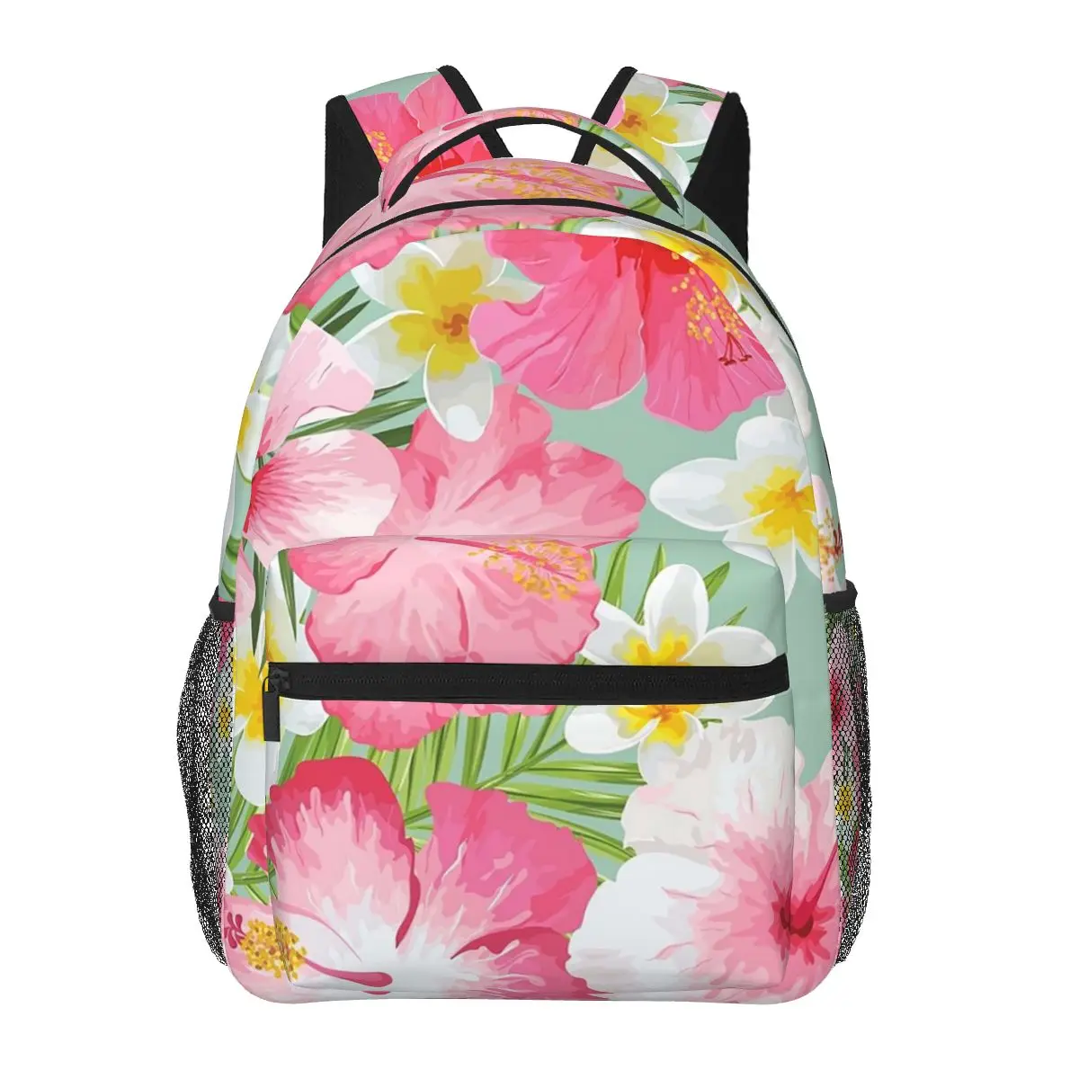 Tropical Hibiscus And Plumeria Flowers Backpacks Boys Girls Bookbag Students School Bags Cartoon Laptop Rucksack Shoulder Bag