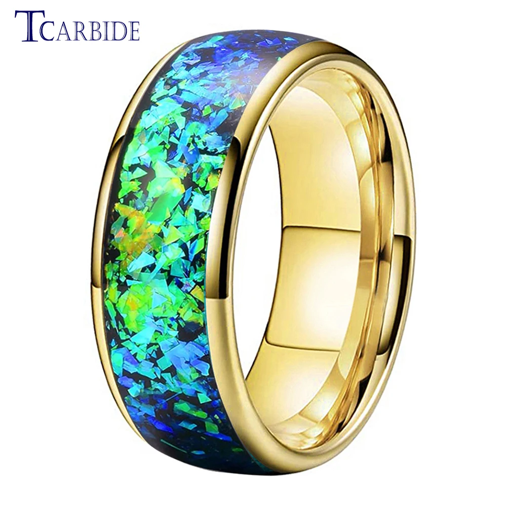 Very Beautiful Bright Opal Ring 8mm Men Women Tungsten Engagement Wedding Band Domed Polished Comfort Fit