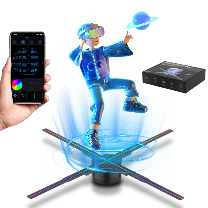 VIGAOT 62cm Wifi Holographic Fan 3D Advertising Machine  Sign Neon Smart HD Player Support Video Picture Logo Holographic Light