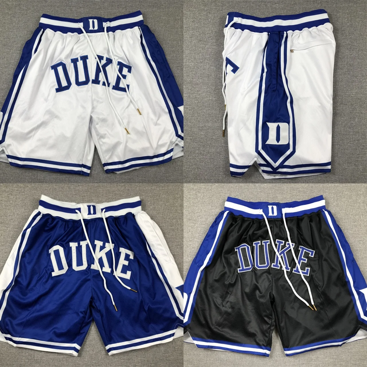  Basketball Shorts Breathable Embroidered Five-Minute Pocket Pants White North Carolina Blue Retro Quick-Drying Sportswear