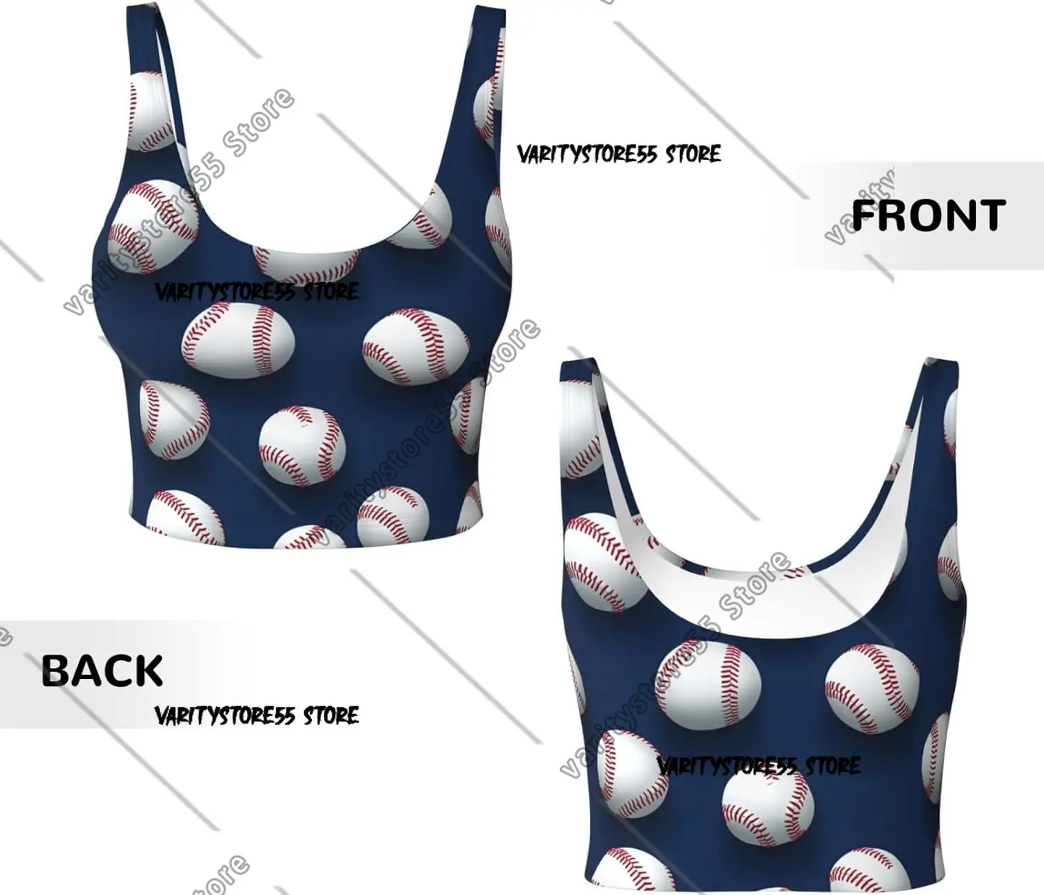 Sports Bras for Women High Support  Modern Baseball White Print Running Athletic Workout Crop Tank Top