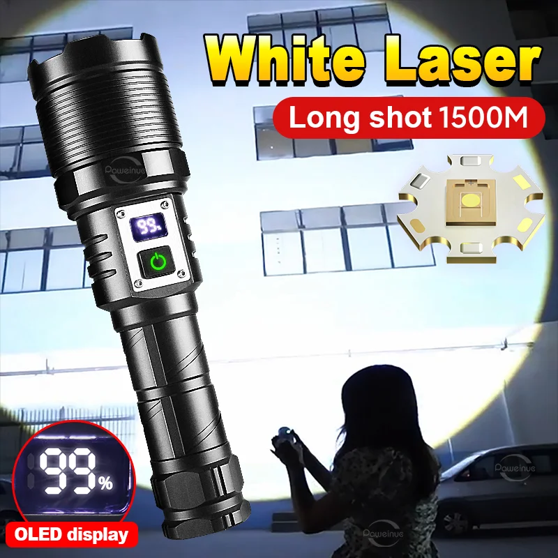 Flashlight With Usb Charging Zoom 1500M Rechargeable Lamp High Power Led Flashlights Battery Display Torch Light