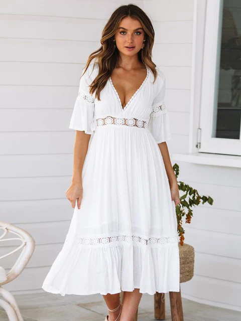 Long White Dresses Women Boho Casual Long White Summer Dresses Summer White Long Aliexpress