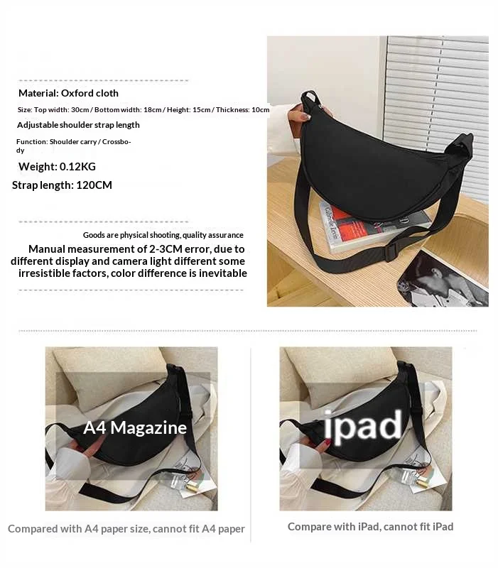 Homefish Damen-Nylon-Dumpling-Tasche, große Kapazität, Umhängetasche, einfarbige, leichte Handtasche für Pendler und Reisende. – Detail 5