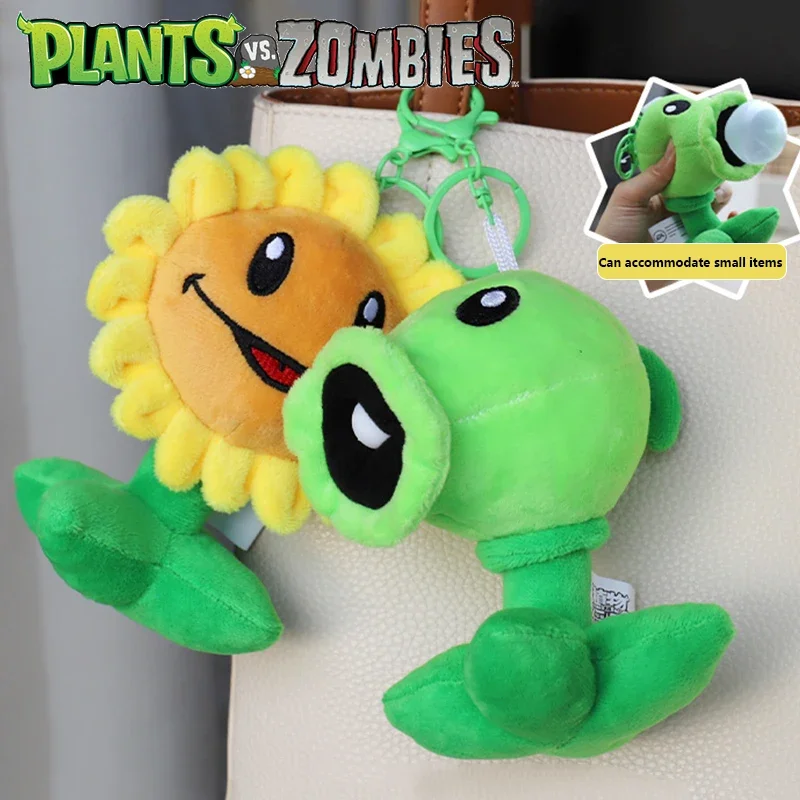 Plants Vs Zombies Sunflower Peashooter Nut Plush Cell Schoolbag Pendant Keychain Plush Doll Toy Figures Soft Kid Christmas Gifts