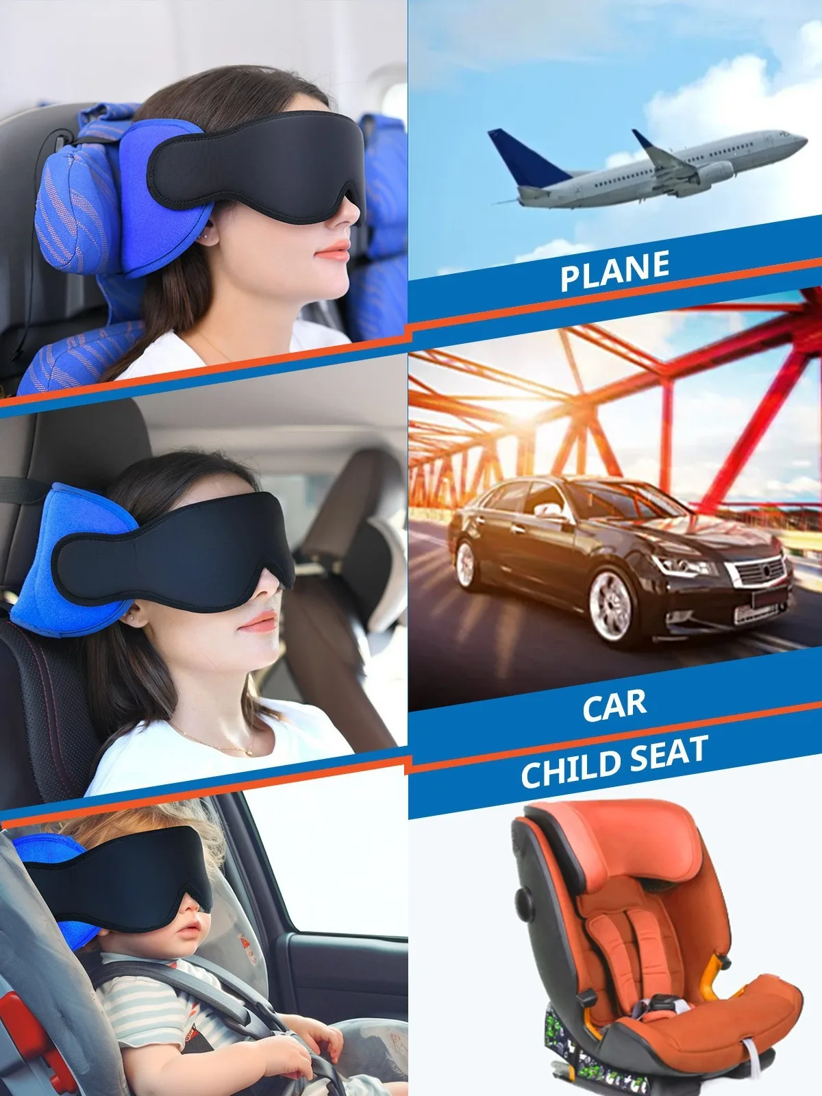 

Travel neck pillow head with eye mask, shading and breathable sleep fixed support, multi-functional integrated eye mask