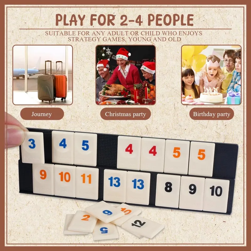 Travel Rummy Set, Rummikub, Rummybrix, Mahjong - Casual Party, Table Games, Pull Games, Chess, Number Pairing Game, Travel Game