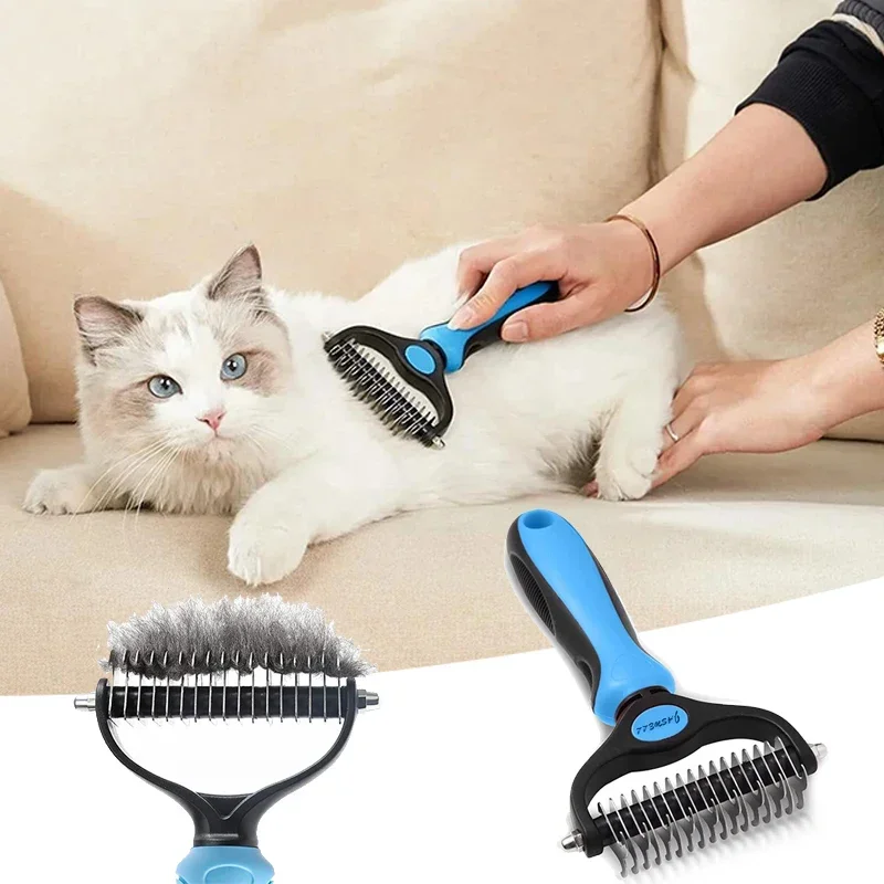 Cat Hair Removal Comb Dog Hair Removal Brush Stainless Steel Double Sided Pet Grooming Brush Removing Tangles Cat Accessories