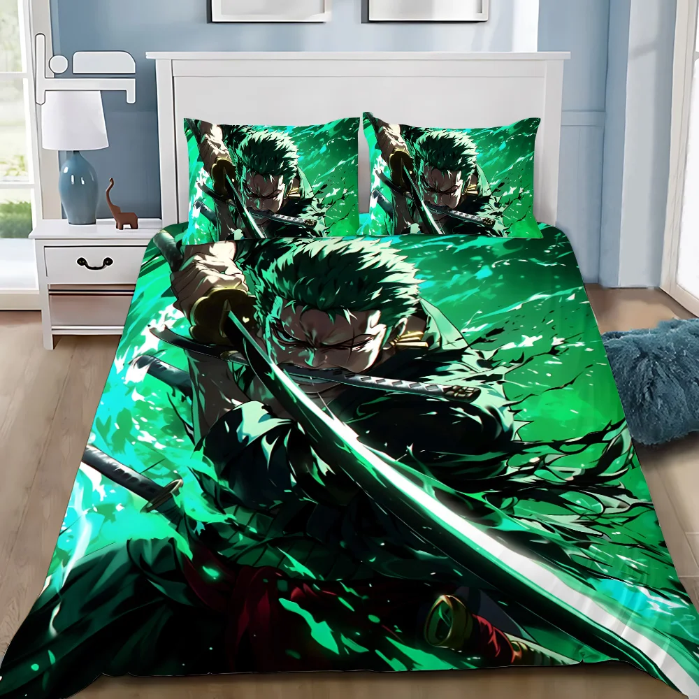 Hot Anime Pieces Roronona Zoro Duvet Cover Pillowcase Bedding Set Adult Boy Girl Bedroom Decoration