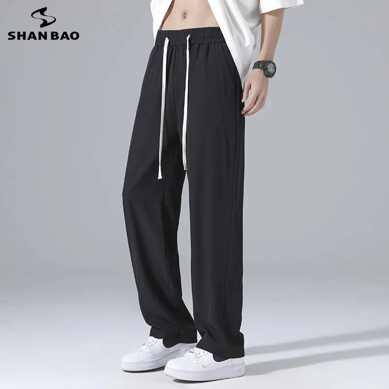 Brand Men's Loose Fitting Casual Pants Korean Fashion Baggy Straight Leg Wide Leg Ice Silk Pants Summer Large Jogging Pants 4XL