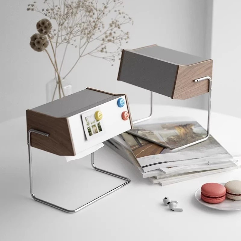 Magnetic tissue box stainless steel, high-end Bauhaus ornament, paper drawing under the living room