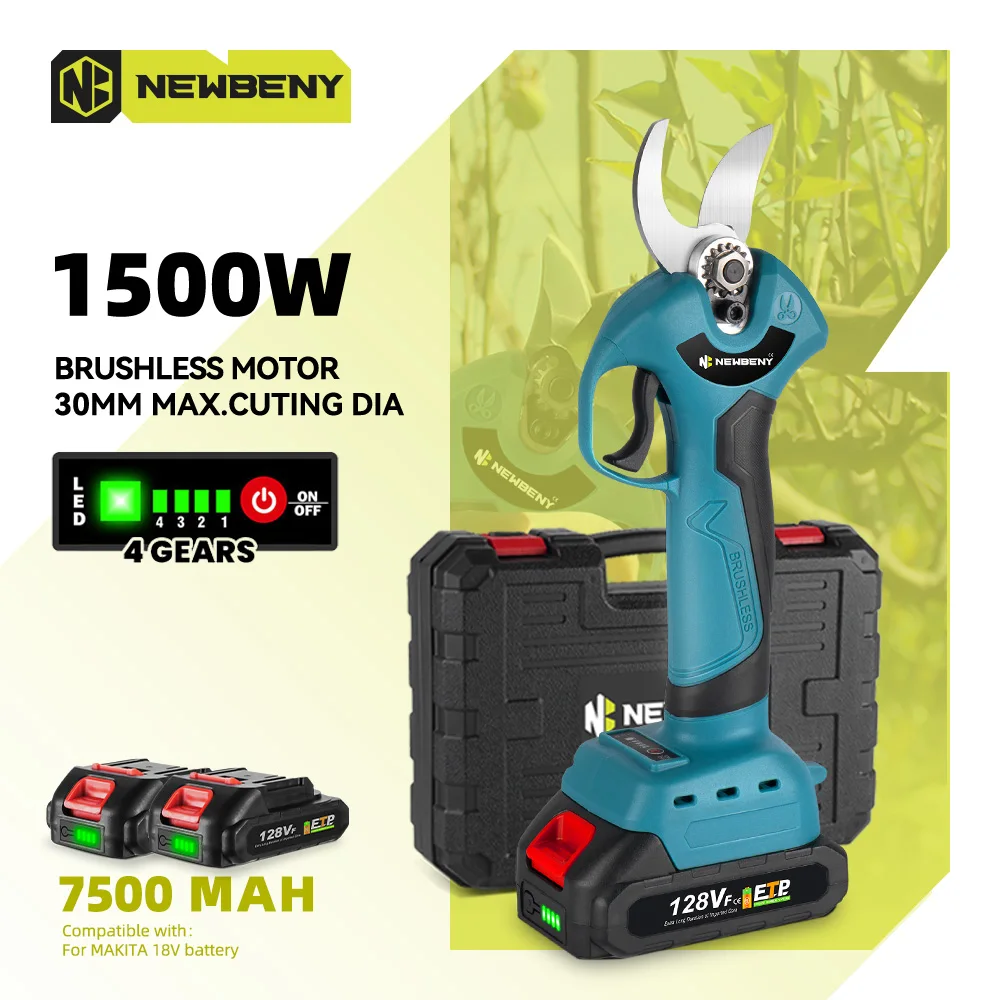 מספריים חשמליות ללא מברשת NEWBENY בעלות 4 הילוכים, מספריים חשמליות אלחוטיות לגיזום פרדס וכלי עבודה עבור סוללת Makita 18V-21V