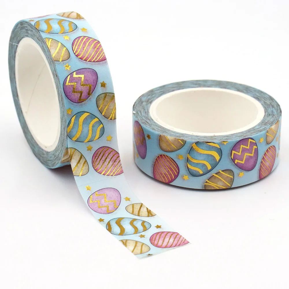 NEW 1PC 15mm*10m Gold Foil Easter Egg Pattern Floral Decorative Washi Tape Stationery Colourful Tape Office Supplies