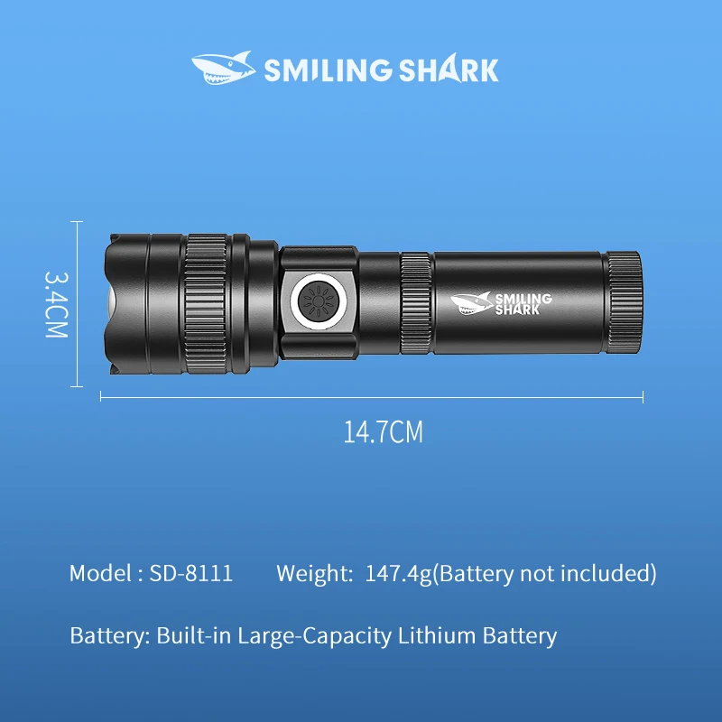 SMILINGSHARK SD8111 Ultra Bright Flashlight, M60 Rechargeable Torch, Zoomable Handheld Flash Lightfor Outdoor Camping, Hiking