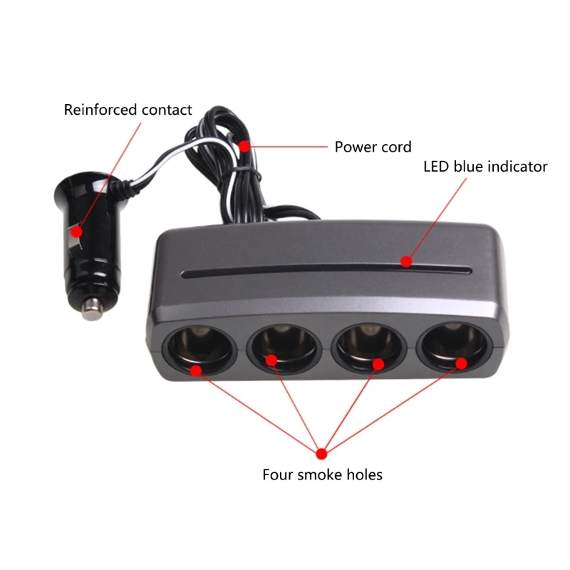 Compact 4 Way Automobiles Splitter Convenient In Car Device Charging Station 12V/24V Compatible for Travel