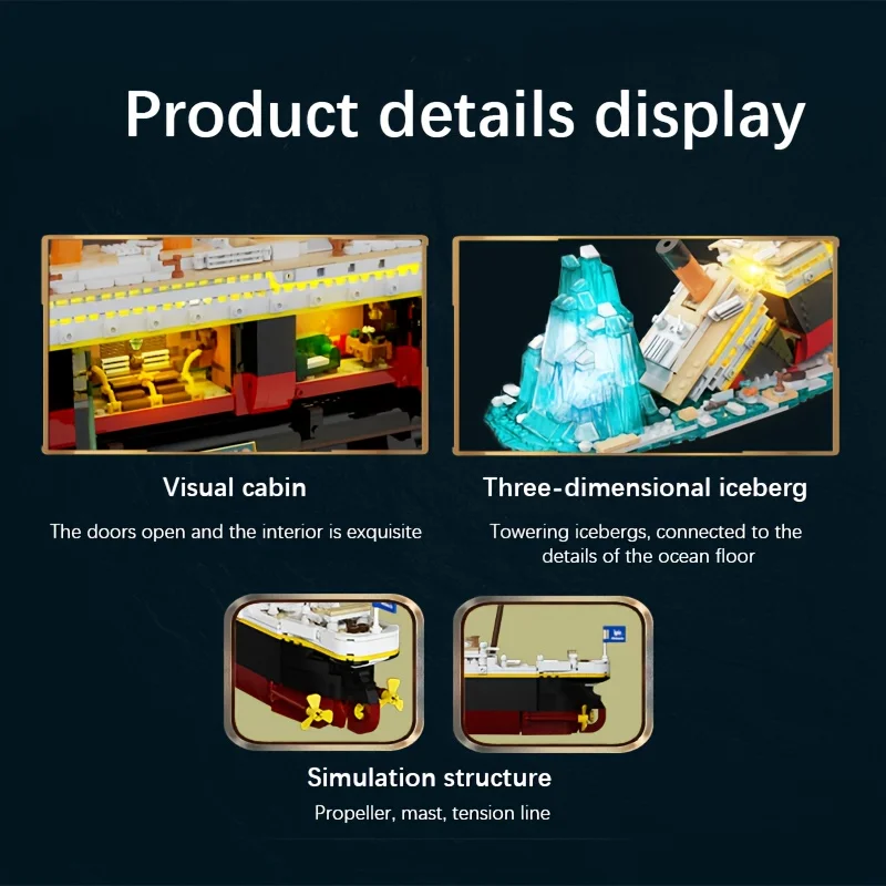 Model statku wycieczkowego Titanic, dwa modele do dowolnego montażu, duże klocki konstrukcyjne, ręcznie robiona dekoracja nawigacyjna.