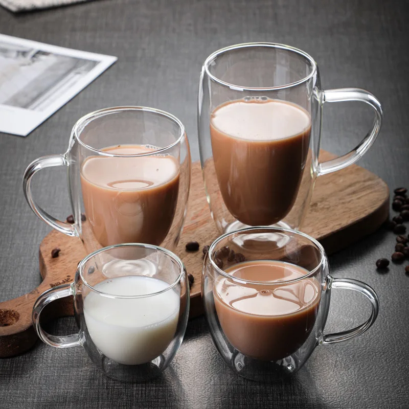 150-450ml 1pcs Premium Double-Walled Borosilicate Glass Coffee Mug with Handle Perfect for Family, Christmas Birthday Party