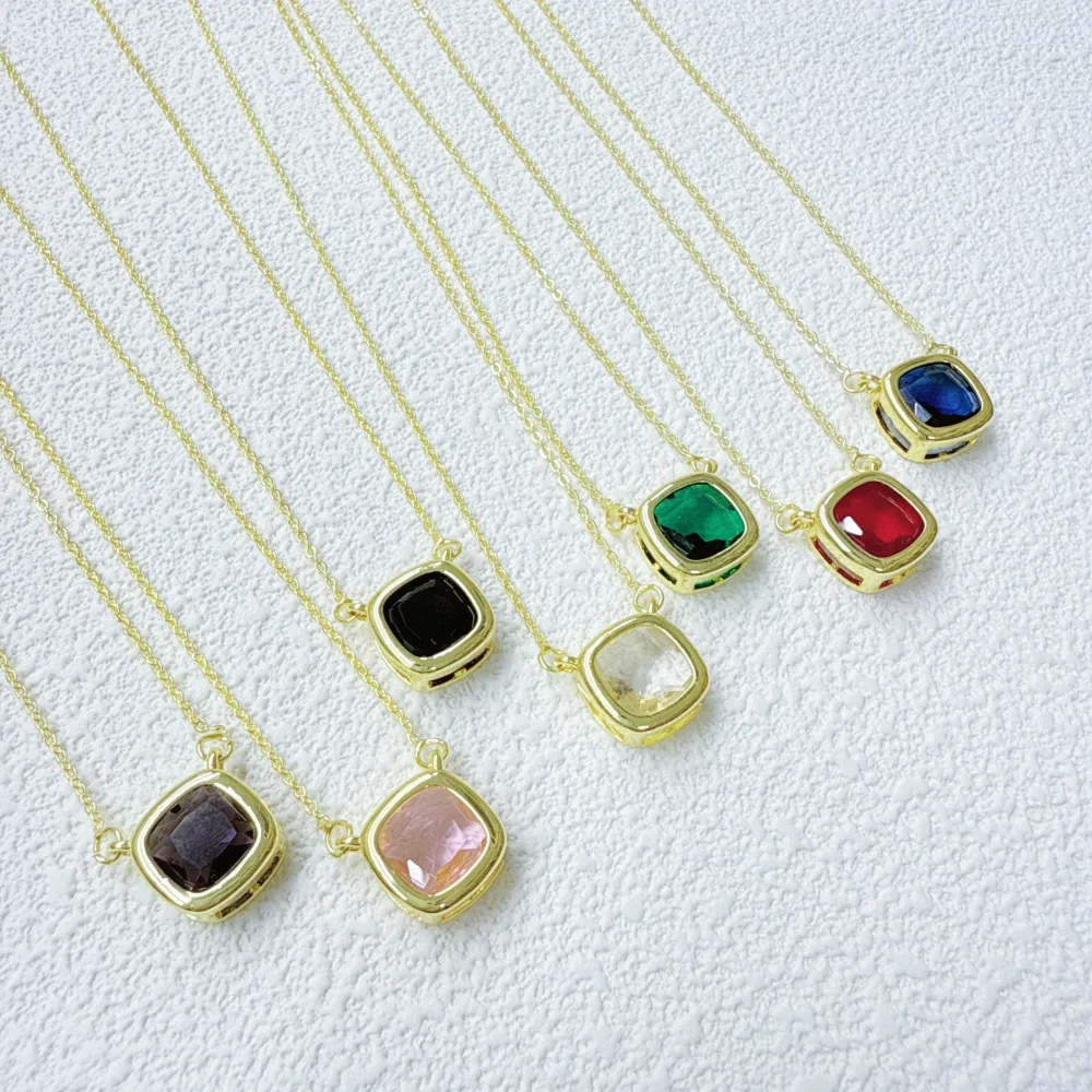 5 geometric square integrated necklace pendant copper-plated color-preserving versatile simple female collarbone chain pendant