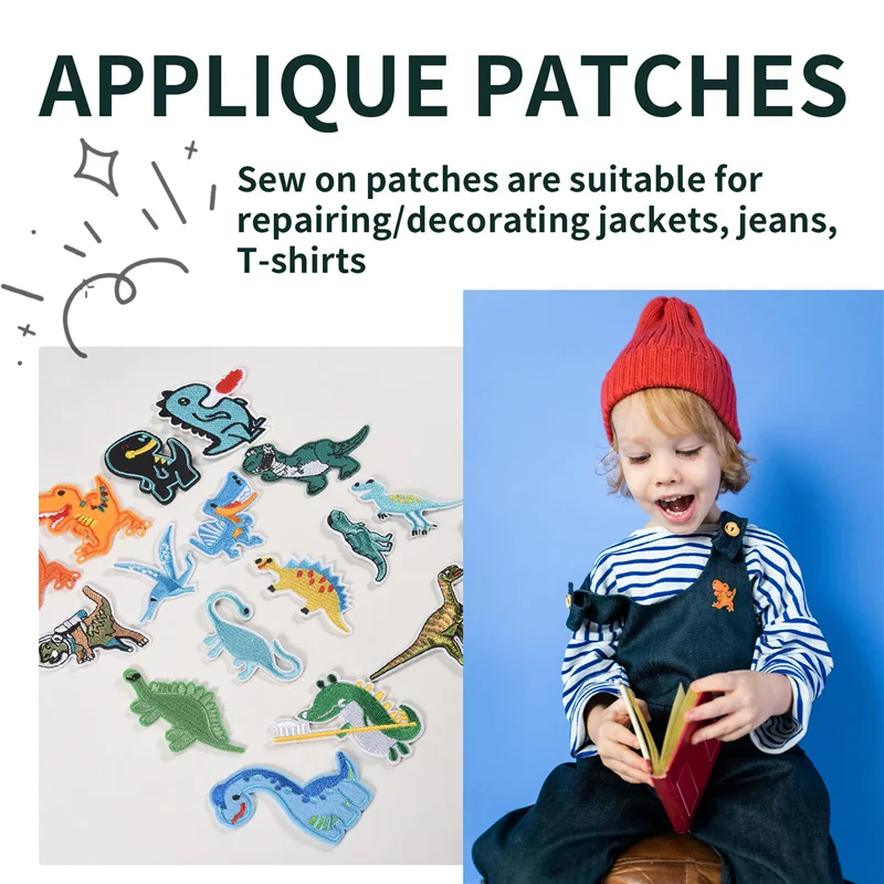 New Shown-17 PCS Dinosaur Ironing Patch Embroidered Sewing Patches Sew On Applique Decorative For Jackets T-Shirt Jeans Clothing