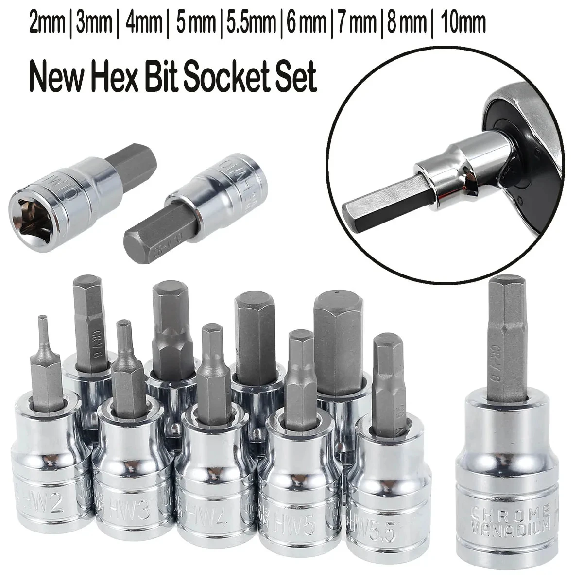 3/8 Inch Hex Bit Socket Set Sturdy Allen Key Sockets Professional 3/8inch Drive Drill Metric Tools Kit Durable Impact Socket Set