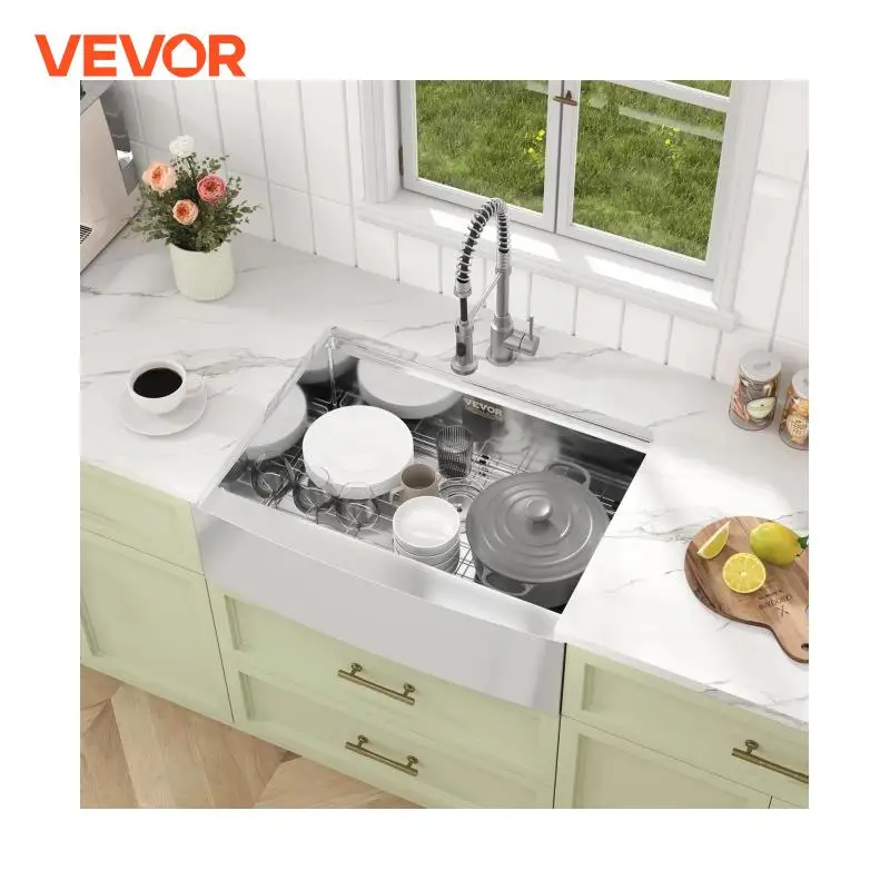 VEVOR Farmhouse Kitchen Sink 304 Stainless Steel Drop-In Sinks Top Mount Single Bowl Basin 