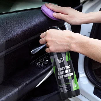 50ml plástico renovador carro plástico couro renovador de volta para preto cuidados com o carro reparação couro spray polimento limpeza interior