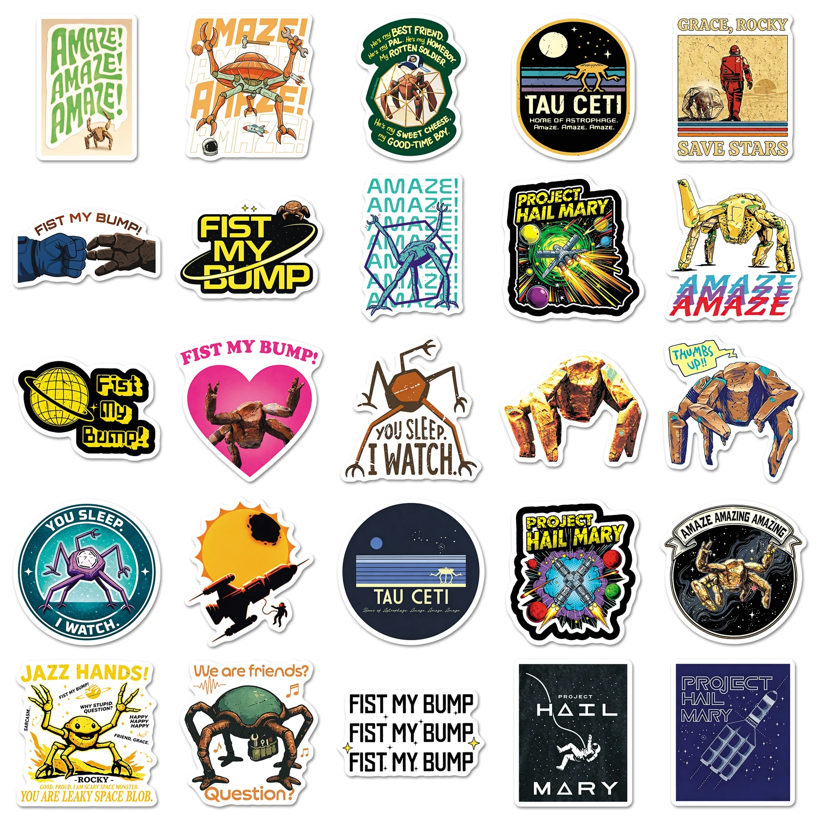 50Pcs Cute Cartoon Project Hail Mary Waterproof Sticker Skateboarding Retro Home Decal Sticker