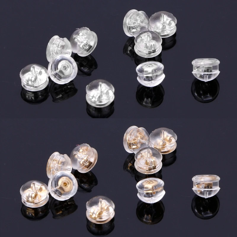 10 Pcs Clear Earring Backs 18K Gold Back Pads Mushroom Clutch Stoppers Replacement for Fish Hook Earring Studs