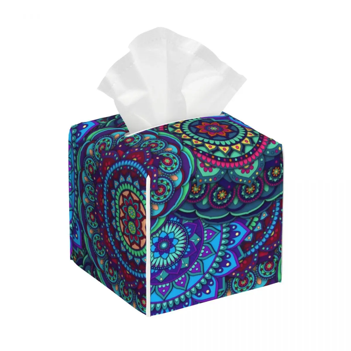 Custom Mandala Flower Deanfun Colorful Tissue Box Cover PU Leather Square Facial Tissue Box Holder for Bathroom Toilet