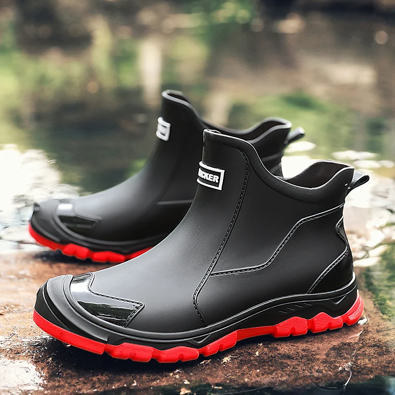 Men\'s Rain Boots Outdoor Casual Men Ankle Hiking Fishing Water Shoes Waterproof Work Boot Personality Non-slip Male Footwear