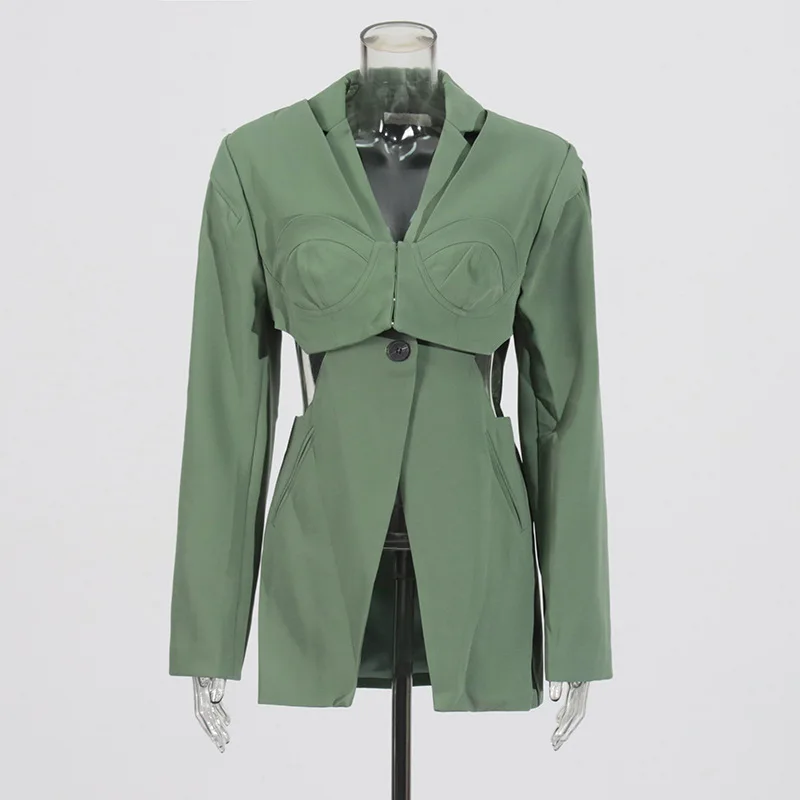 EAEOVNI-traje de moda para mujer, Color sólido, cuello con muescas, diseño de retales, chaqueta ajustada con botones, abrigo, novedad de 2026