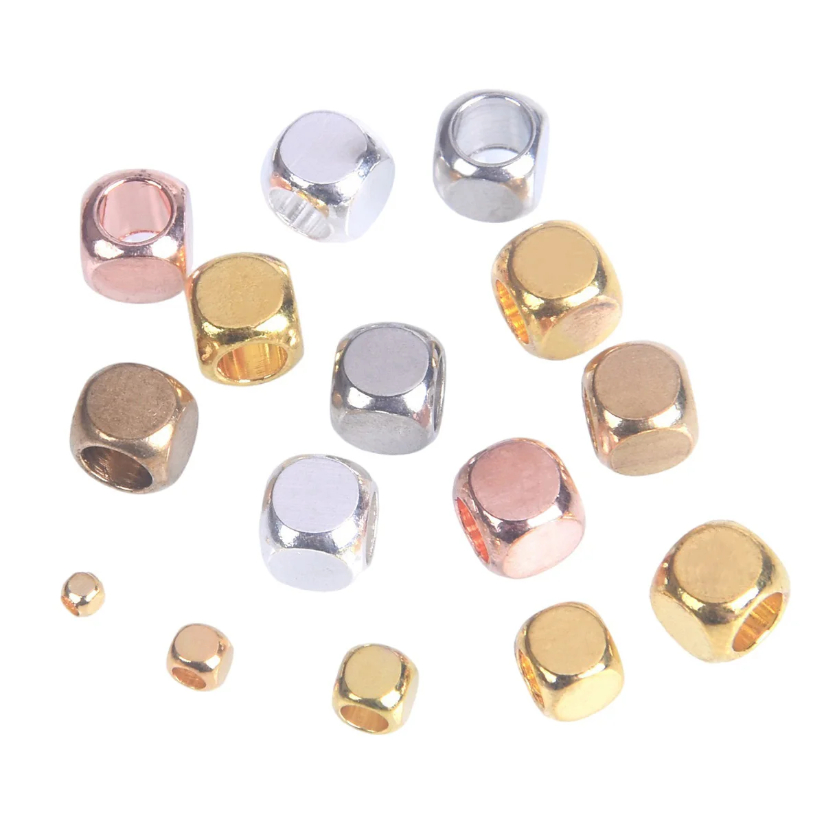 Cube Shape 2mm 3mm 4mm 5mm 6mm Solid Brass Metal Gold/Silver Color Loose Beads For Jewelry Making DIY Crafts Findings