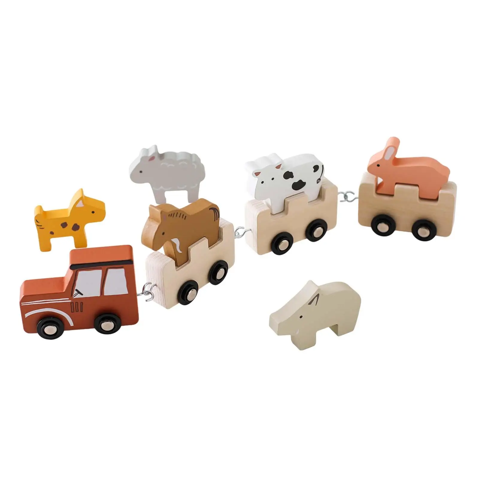 Juguete de tren de madera de animales Montessori, juguete de aprendizaje sensorial de aprendizaje preescolar, tren de granja de animales, bloques de apilamiento, juguete para niñas