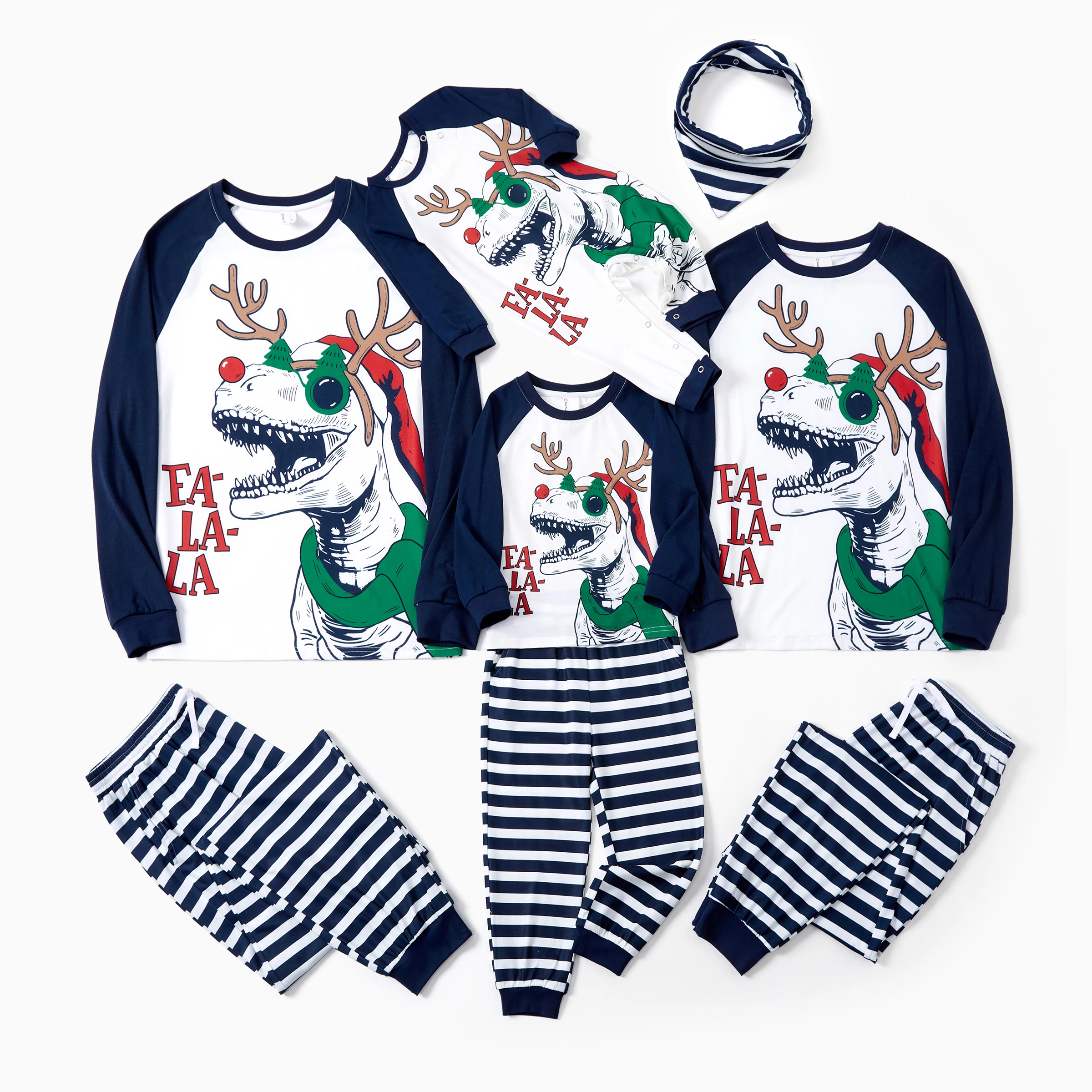 

PatPat Christmas Pajamas Set Family Matching Raglan Sleeves Dinosaur Xmas Antler Graphic Long Sleeves Top Striped Pants