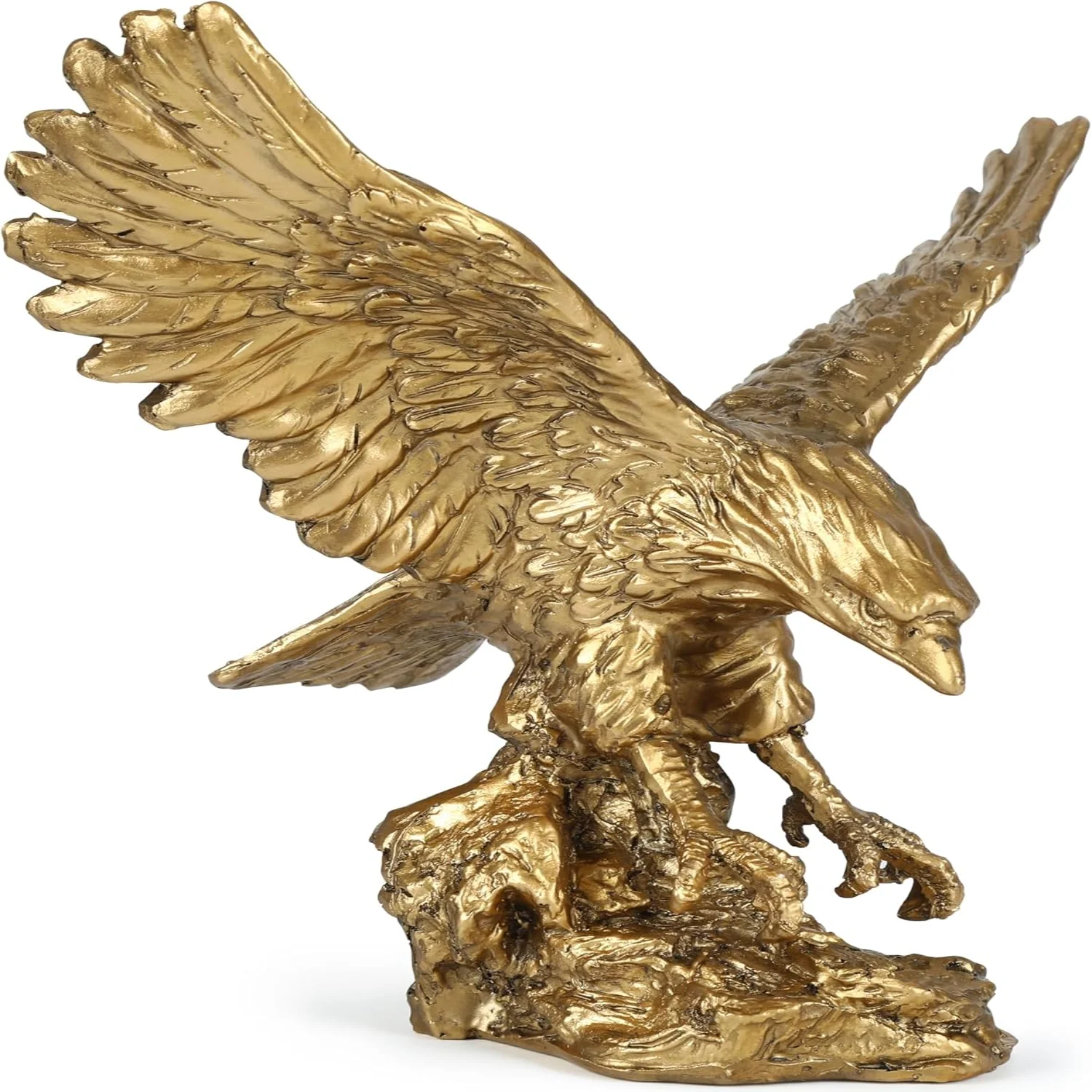 H&W Golden Eagle Statue, Flying Wild Bird Eagle Decorative Bronze Patina Resin Figurine