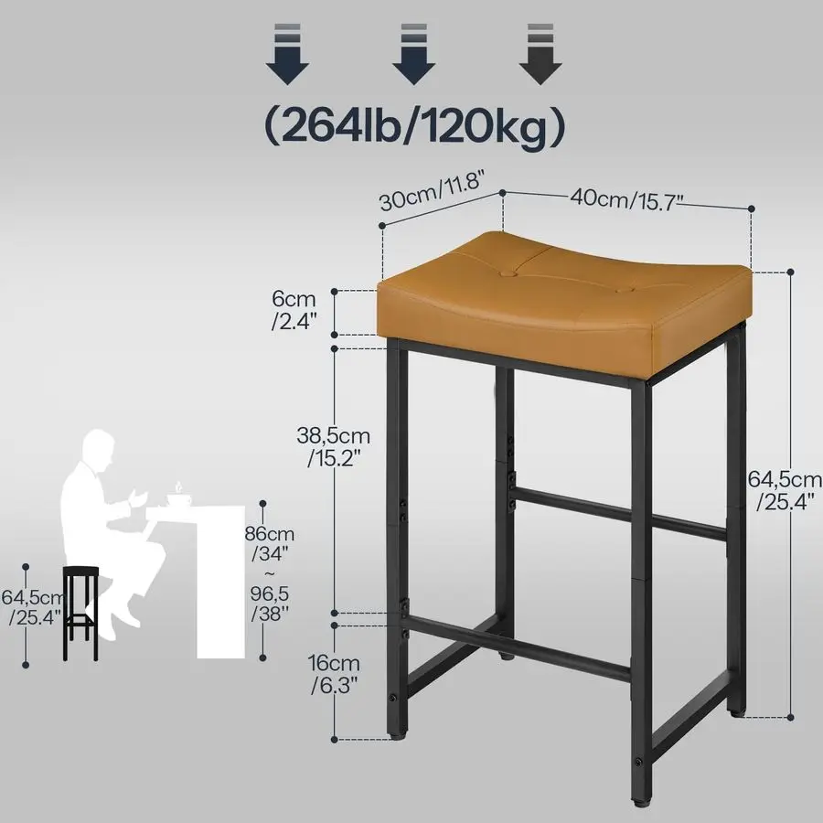 Bar Stools,25.4 Saddle Stools with PU Upholstery, Counter Height Stools with Footrest, Kitchen Breakfast Chairs, for Dining Room