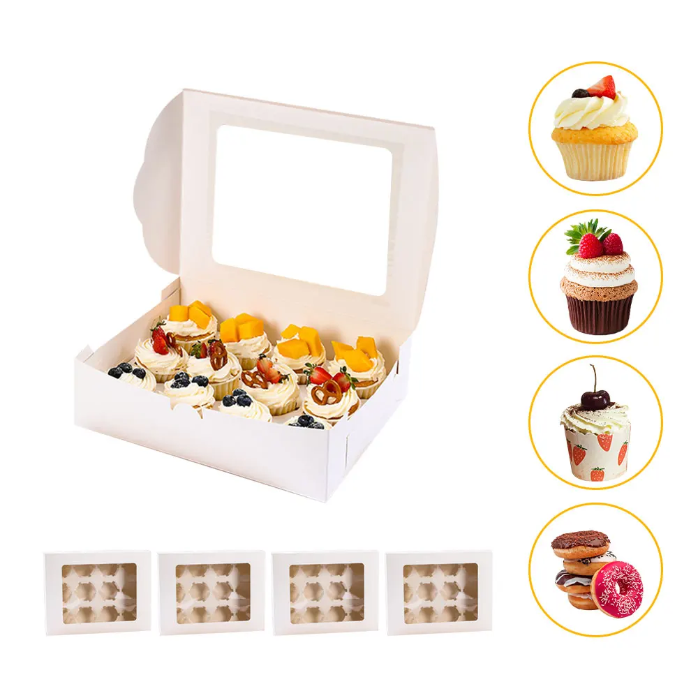 

4pcs White Bakery Boxes Half Sheet Cake Boxes with Window, Large Treat Boxes for Pastry Baking Cake Donuts Cupcake Pie Packaging